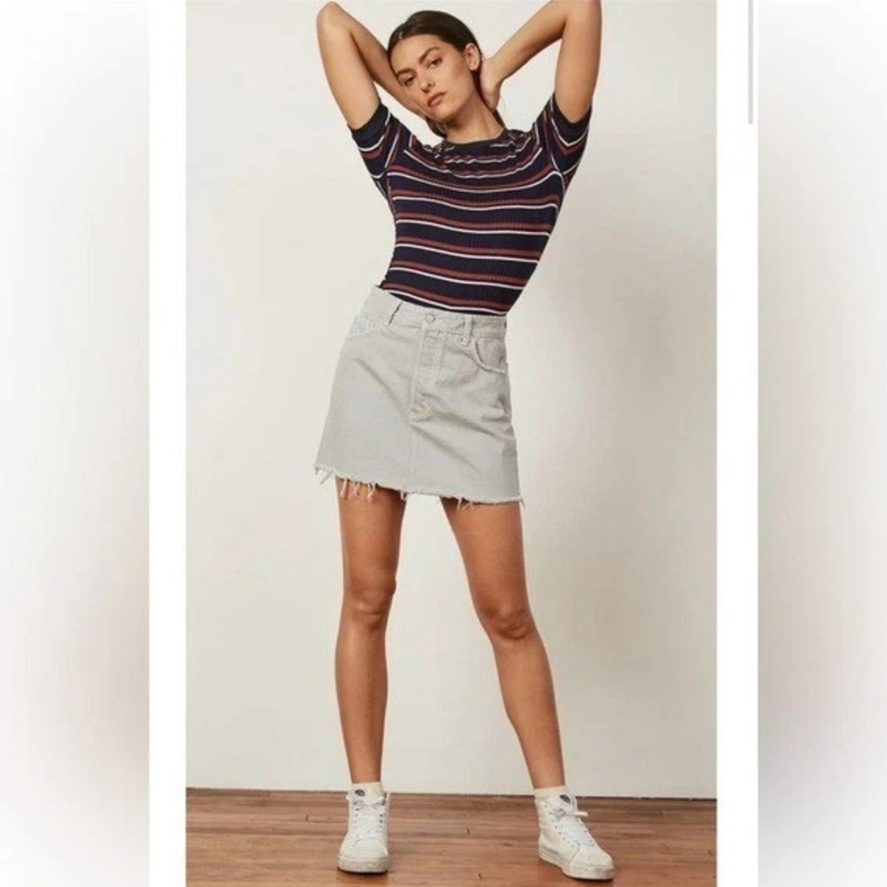 Boyish The Corey Raw Hem Denim Mini Skirt in Ashes & Diamonds Wash 28 Button Fly